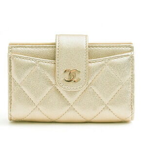 CHANEL Gold Lambskin Leather Wallet